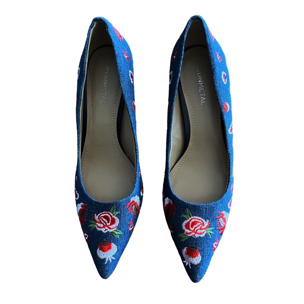 NEW Gunmetal Penelopa Denim Embroidered Pump Size 8 - Picture 4 of 8